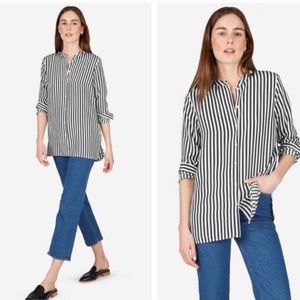 EVERLANE Relaxed Striped Silk Collarless Shirt